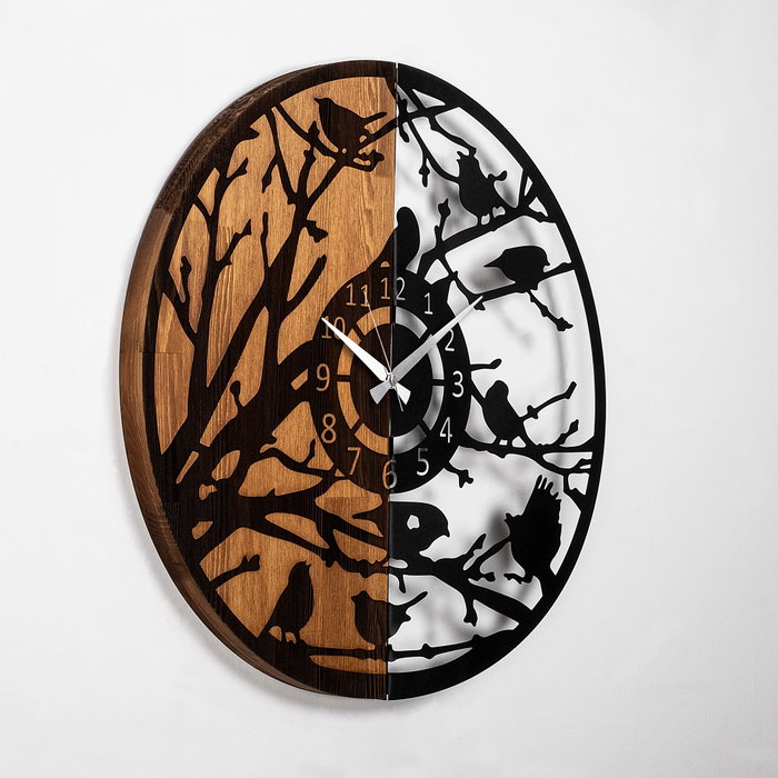 Wallity Reloj de pared decorativo de madera Nogal y Negro